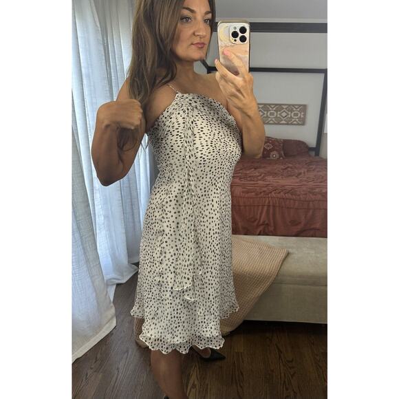 Vintage White House Black Market Size 8 100% Silk White Black Polka Dot Dress - Picture 5 of 8